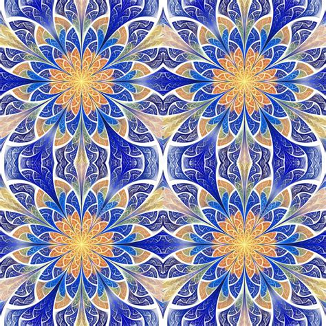 Beautiful Seamless Flower Pattern In Stained Glass Window Style