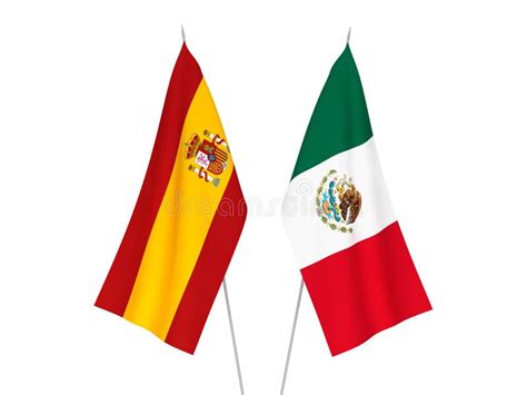 Mexico And Spain Two Flags Textile Cloth 3d Rendering Stock