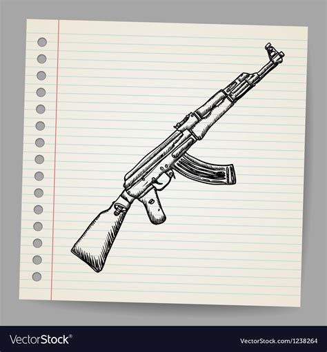Assault Rifle Ak47 Doodle Style Royalty Free Vector Image