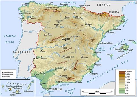 Harta Fizică A Spania Harta Fizică Spania Europa De Sud Europa