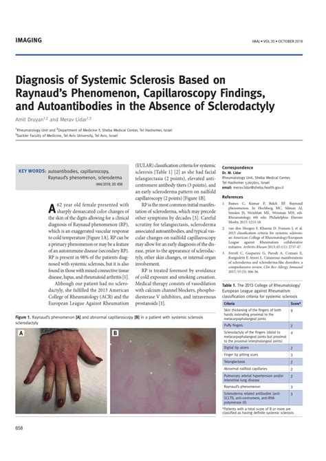 Pdf Diagnosis Of Systemic Sclerosis Based On Raynauds Phenomenon Capillaroscopy Findings