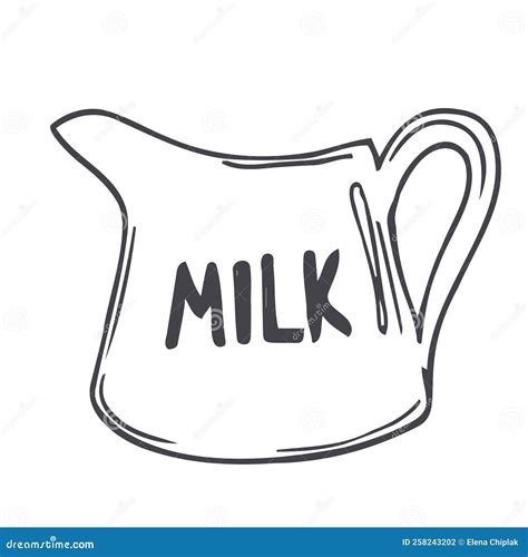 Doodle Milk Jug Illustration In Vector Isolated On White Hand Drawn