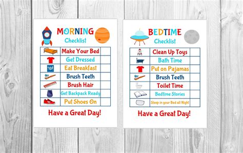 Kids Routine Space Morningbedtime Editable Checklist Etsy Chore