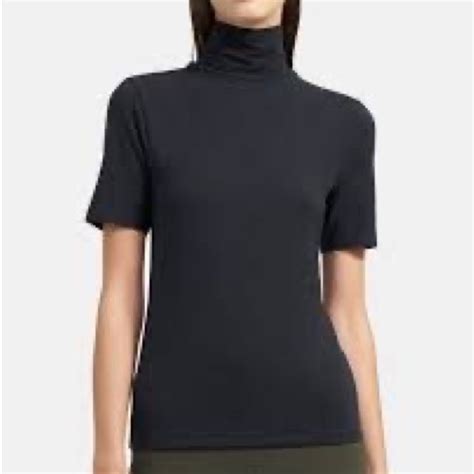 Theory Tops Theory Black Short Sleeve Turtleneck In Modal Cotton