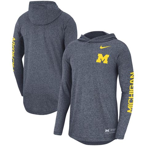 Nike Michigan Wolverines Navy Marled Long Sleeve Hooded T Shirt