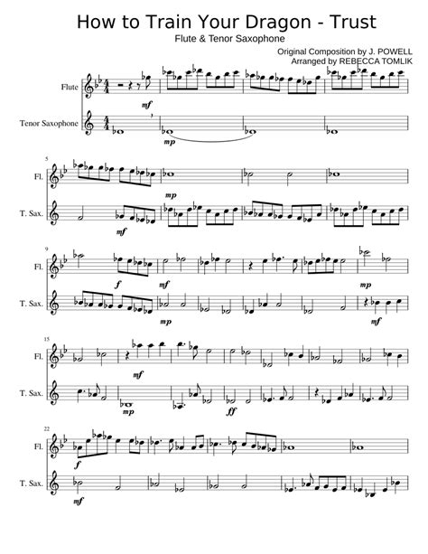 How To Train Your Dragon Flute And Tenor Sax Duet Sheet Music For