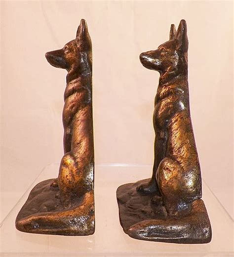 Vintage Bronze Clad Cast Iron German Shepherd Bookends Sold On Ruby Lane