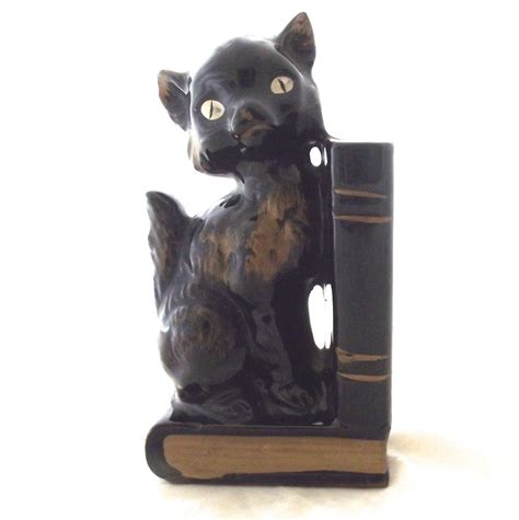 Black Cat Bookend Vintage Ceramic Figure To Decorate Your Bookshelf