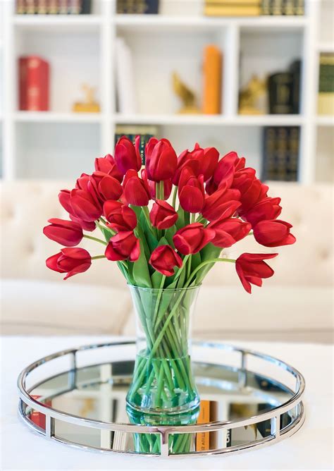 Large Real Touch Tulip Arrangement Red Tulips Centerpiece Faux Flower