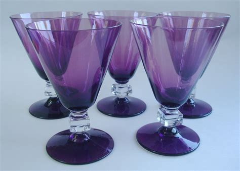 Bryce Wilmington Five Water Goblets Purple Amethyst Cube Stem 5 5 Exc Water Goblets Purple