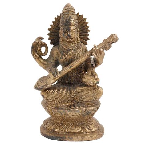 Brass Goddess Saraswati Playing Veena Statue