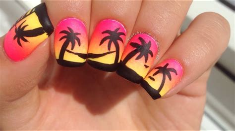 Easy Neon Gradient And Palm Tree Nail Art Youtube