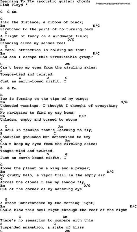 Song Lyrics With Guitar Chords For Learning To Fly Pink Floyd