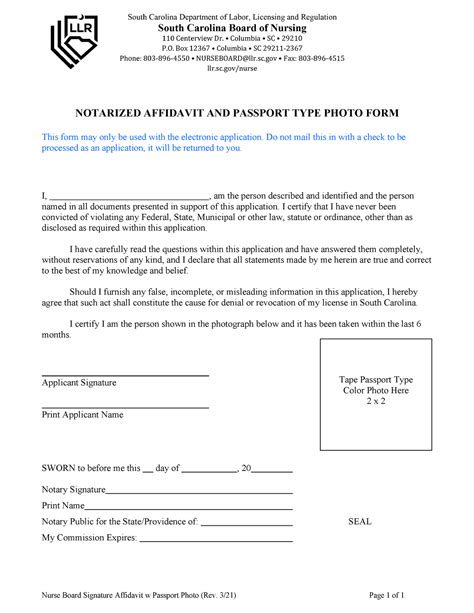 Notarized Affidavit And Passport Photo Form Nurse Board Signature