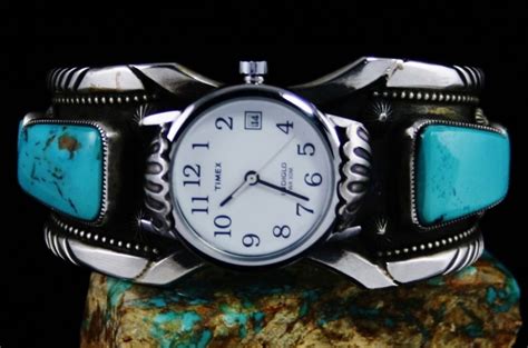 Sammie Kescoli Begay Aztec Turquoise Ingot Watch Bracelet Turquoise