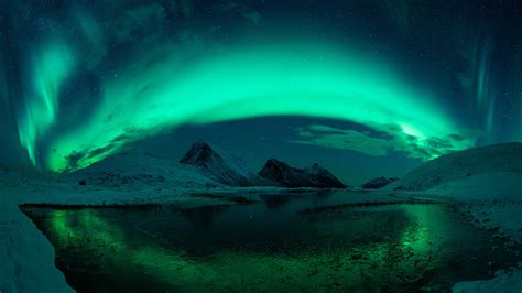 Aurora Borealis Mountain With Reflection On Lake During Nighttime HD ...