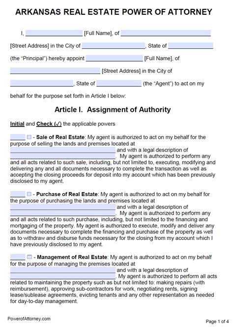 (attorney's name, middle name and surname). Free Real Estate Power of Attorney Arkansas Form - PDF - Word