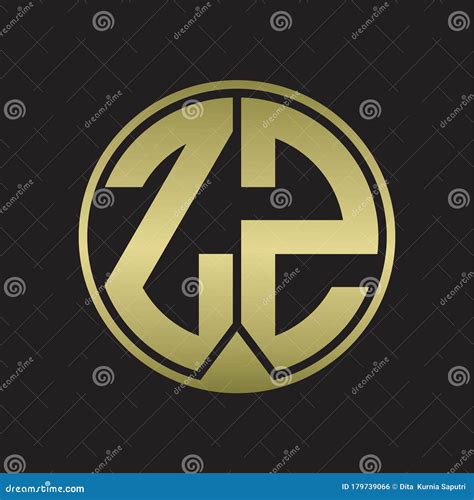 Zz Logo Monogram Circle With Piece Ribbon Style On Gold Colors Stock