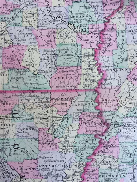1888 Arkansas Mississippi And Louisiana Large Rare Original Antique