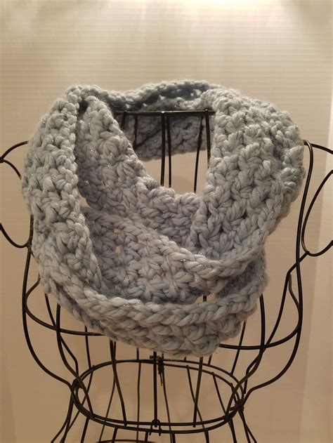 Shiny Baby Blue Winter Scarf Chunky Infinity Scarf Crochet Etsy