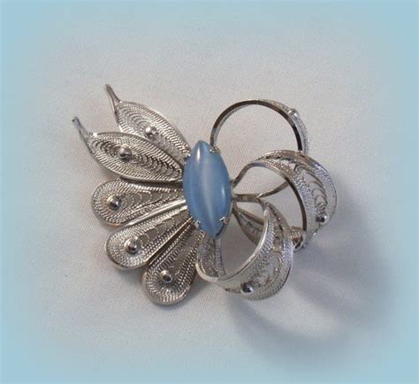 Vintage Alice Caviness Sterling Silver And Blue Moonstone Brooch
