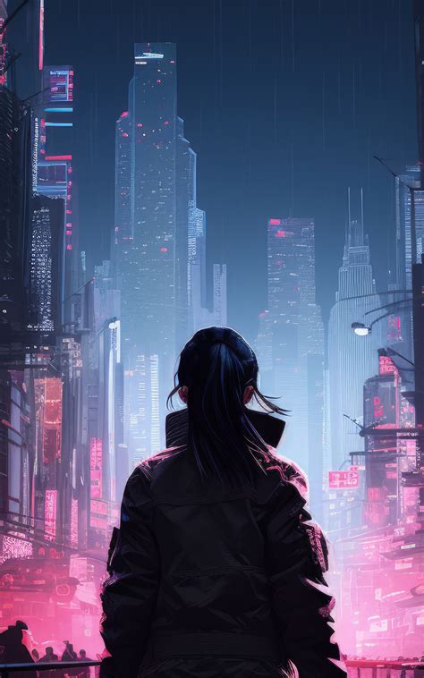 800x1280 Cyberpunk Sci Fi Girl And The Urban Maze Synthetic Skylines