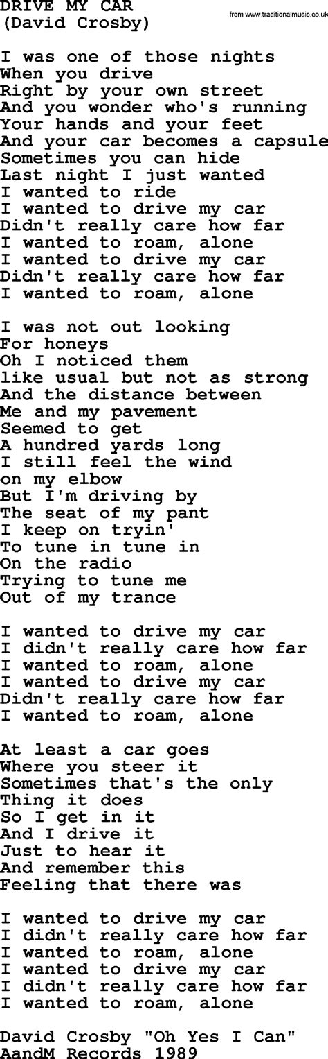 Efficiency, tech connectivity and personality. Drive My Car, by The Byrds - lyrics with pdf