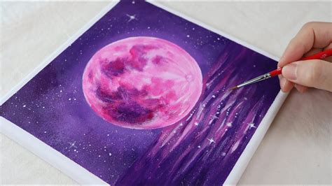 Super Pink Moon Easy Acrylic Painting For Beginners