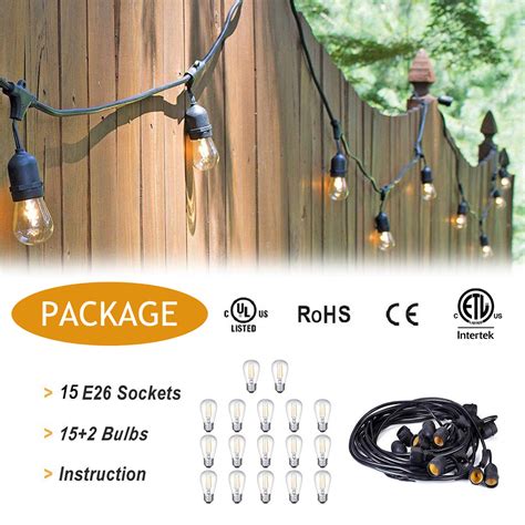Outdoor Edison Lights Commercial Weatherproof Patio Lights 48ft With