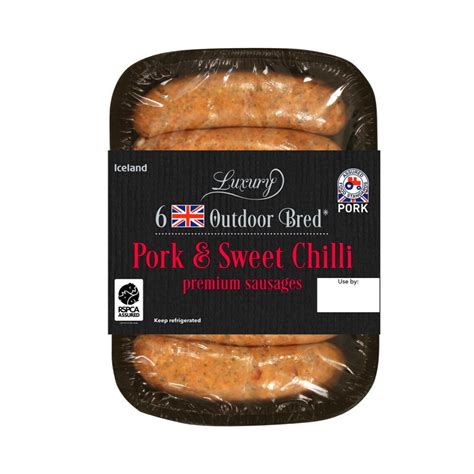 Iceland Luxury 6 Outdoor Bredpork And Sweet Chilli Premium Sausages 400g Sausages Iceland Foods