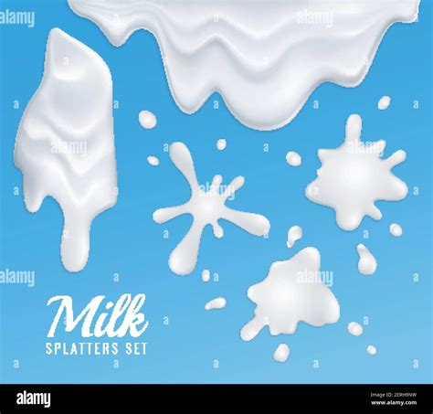 Abstract Blue Background With Different Shapes Of White Milk Splatters