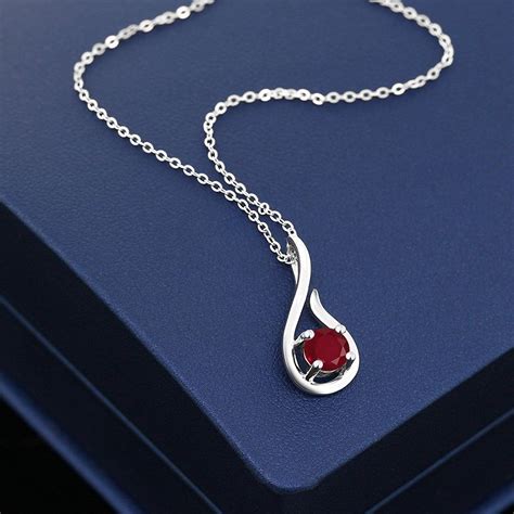 Sterling Silver Gemstone Birthstone Pendant Necklace With Inch