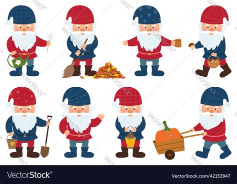 A Collection Of Little Gnomes With Beards Vector Image
