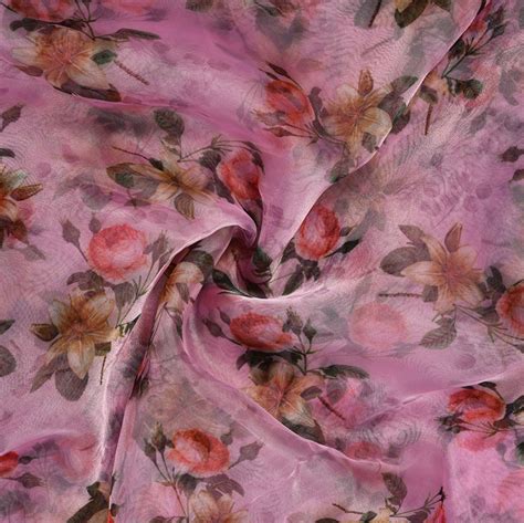 Buy Pink Green Floral Organza Silk Fabric For Best Price Reviews Free