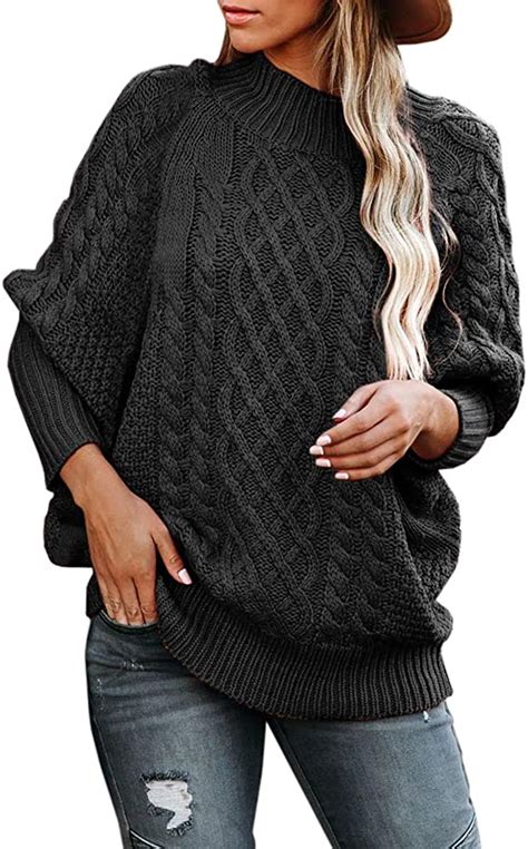 Womens Turtleneck Oversized Sweaters Plus Size Batwing Long Sleeve