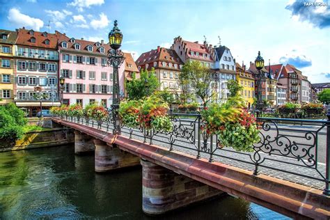 Kolorowe Kamienice Most Rzeka Strasburg Francja