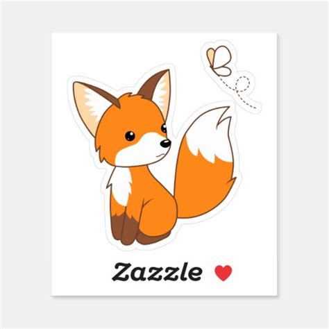 Cute Little Fox Watching Butterfly Ep Sticker Zazzle