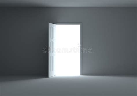 An Open Door With Light Streaming Into Dark Room Stock Illustration