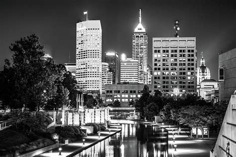 Indianapolis Skyline Lights Monochrome Edition Photograph By Gregory