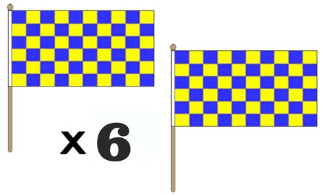 Blue And Yellow Checkered Hand Waving Flags Flagman
