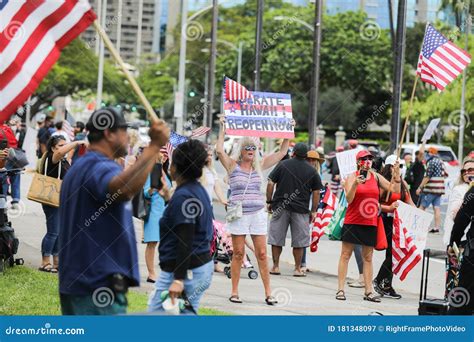 Reopen Hawaii Protest Rally At The Hawaii State Capitol Editorial Photography Image Of