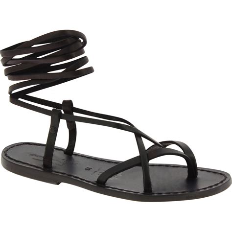 Black Strappy Flat Sandals For Women Handmade In Italy The Leather