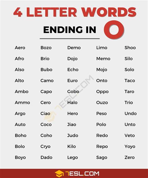 Top Four Letter Words That End In O