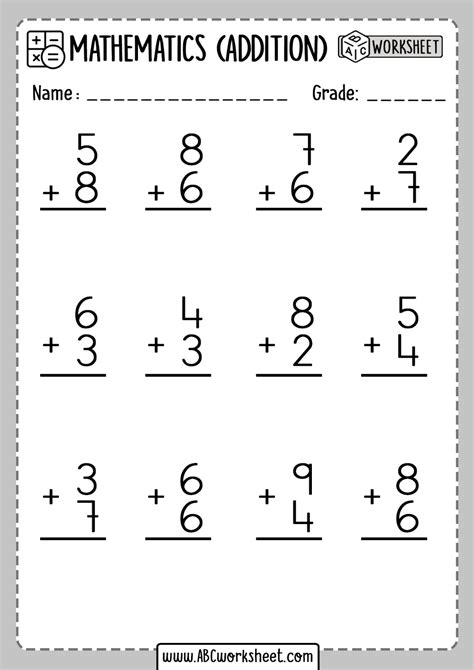 Math Worksheet For 1st Graders Addition