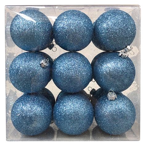 Xmas Baubles Pack Of 18 X 60mm Gentle Blue Glitter Shatterproof