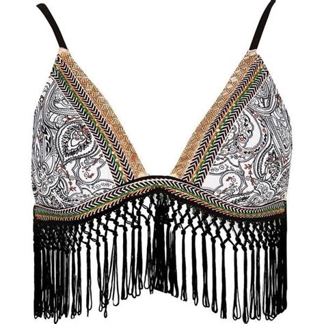 River Island Black Print Fringe Bikini Top Fringe Bikini Top Fringe