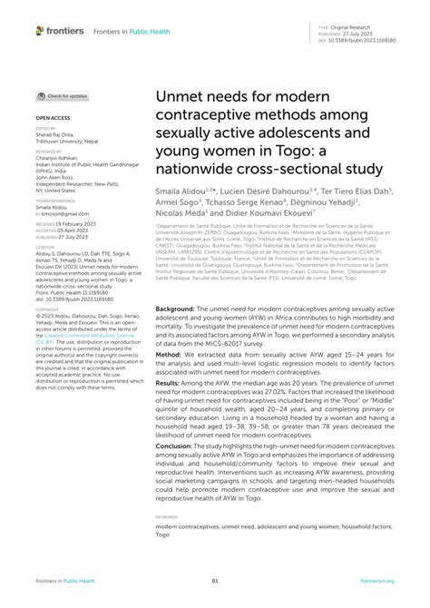 Pdf Unmet Needs For Modern Contraceptive Methods Among Sexually
