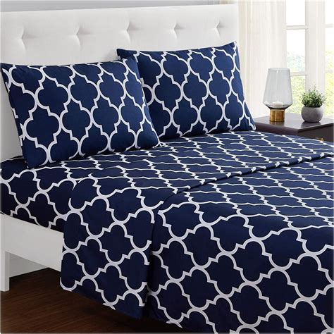 mellanni bed sheet set queen navy blue brushed microfiber printed bedding deep pocket