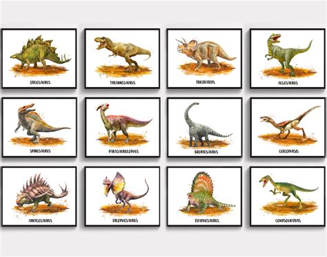 12 Tipos De Dinosaurios Nombres Firmados Arte Acuarela Dibujo T Rex