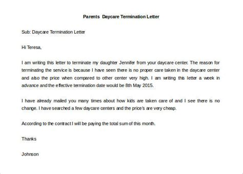 13 Daycare Termination Letter Free Word Pdf Documents Download